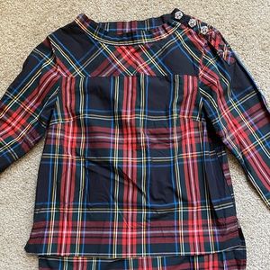 Jcrew black tartan holiday blouse